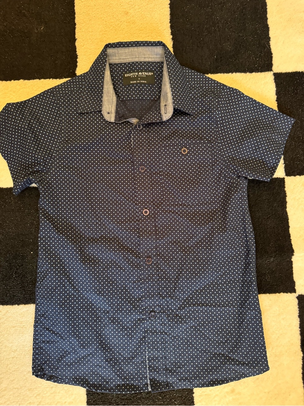 Eighth Avenue Boys' Navy Blue Polka Dot Short Sleeve Button-Down Shirt